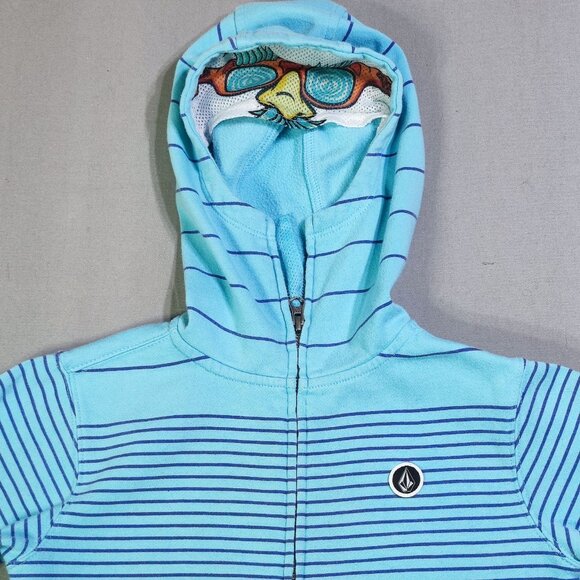 Volcom Fuzzy Full Fleece boys size L light blue with stripes - Picture 2 of 11